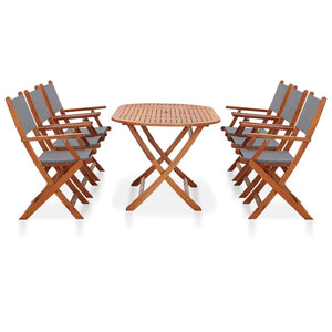 vidaXL 7 Piece Outdoor Dining Set Grey Solid Eucalyptus Wood and Textilene