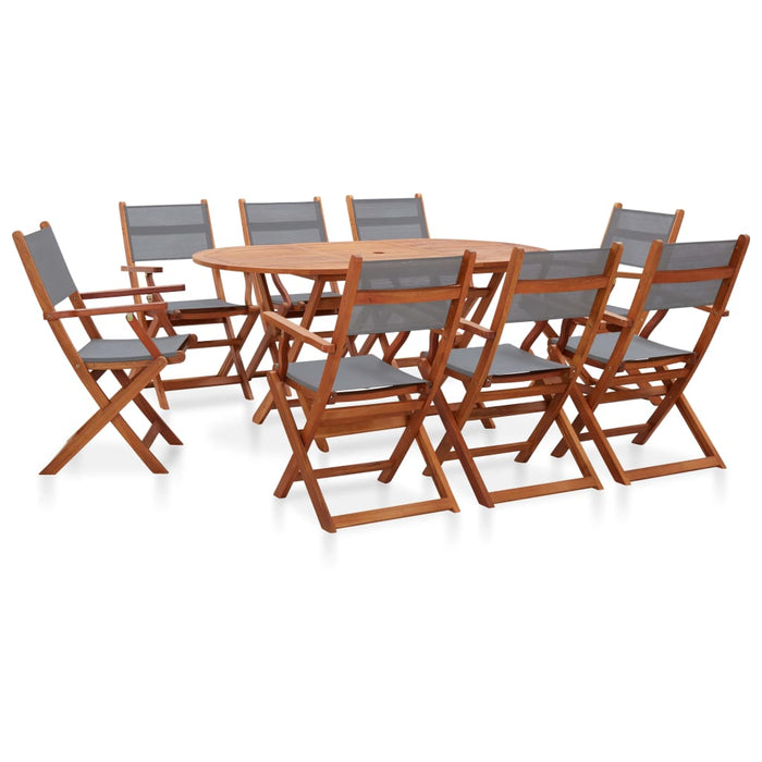 vidaXL 9 Piece Outdoor Dining Set Grey Solid Eucalyptus Wood and Textilene