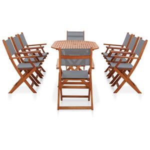 vidaXL 9 Piece Outdoor Dining Set Grey Solid Eucalyptus Wood and Textilene