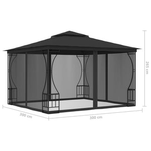 vidaXL Gazebo with Nets 300x300x265 cm Anthracite