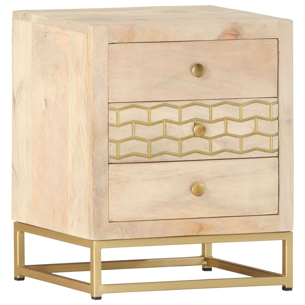 vidaXL Bedside Cabinet Gold 40x30x50 cm Solid Mango Wood