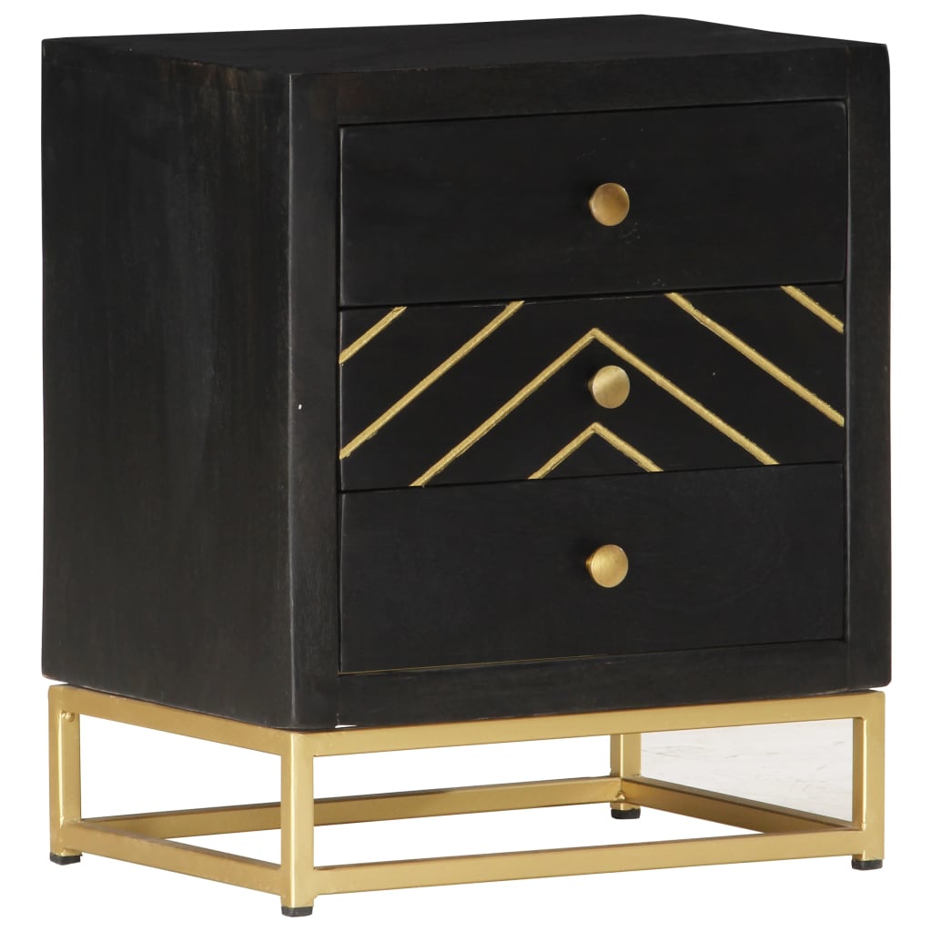 vidaXL Bedside Cabinet Black and Gold 40x30x50 cm Solid Mango Wood