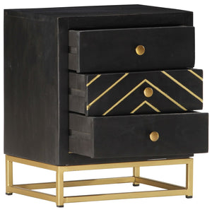 vidaXL Bedside Cabinet Black and Gold 40x30x50 cm Solid Mango Wood