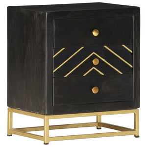 vidaXL Bedside Cabinet Black and Gold 40x30x50 cm Solid Mango Wood