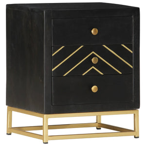 vidaXL Bedside Cabinet Black and Gold 40x30x50 cm Solid Mango Wood