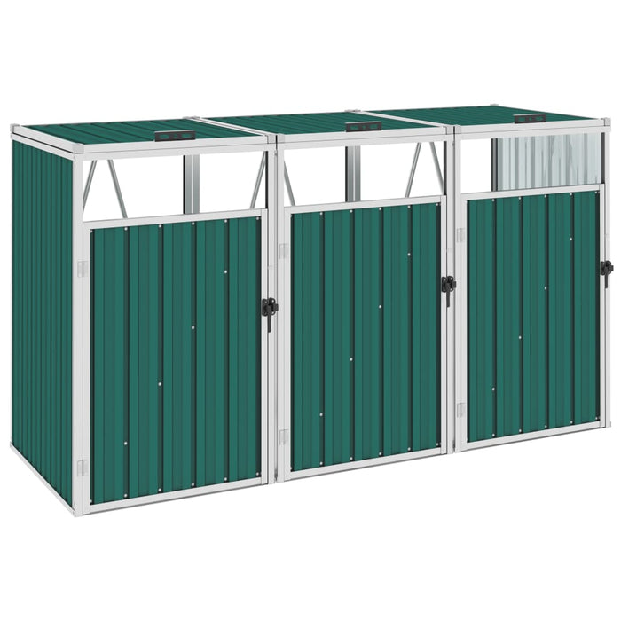 vidaXL Triple Garbage Bin Shed Green 213x81x121 cm Steel