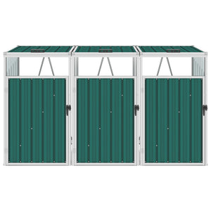 vidaXL Triple Garbage Bin Shed Green 213x81x121 cm Steel