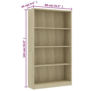 vidaXL 4-Tier Book Cabinet Sonoma Oak 80x24x142 cm Engineered Wood