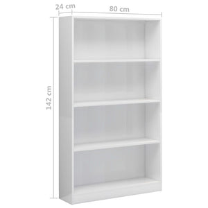 vidaXL 4-Tier Book Cabinet High Gloss White 80x24x142 cm Engineered Wood