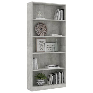 vidaXL 5-Tier Book Cabinet Concrete Grey 80x24x175 cm Engineered Wood