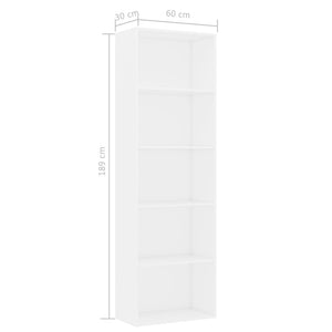 vidaXL 5-Tier Book Cabinet White 60x30x189 cm Engineered Wood