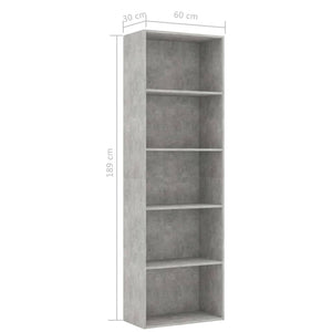 vidaXL 5-Tier Book Cabinet Concrete Grey 60x30x189 cm Engineered Wood