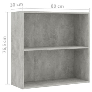 vidaXL 2-Tier Book Cabinet Concrete Grey 80x30x76.5 cm Engineered Wood