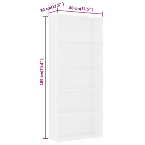 vidaXL 5-Tier Book Cabinet White 80x30x189 cm Engineered Wood