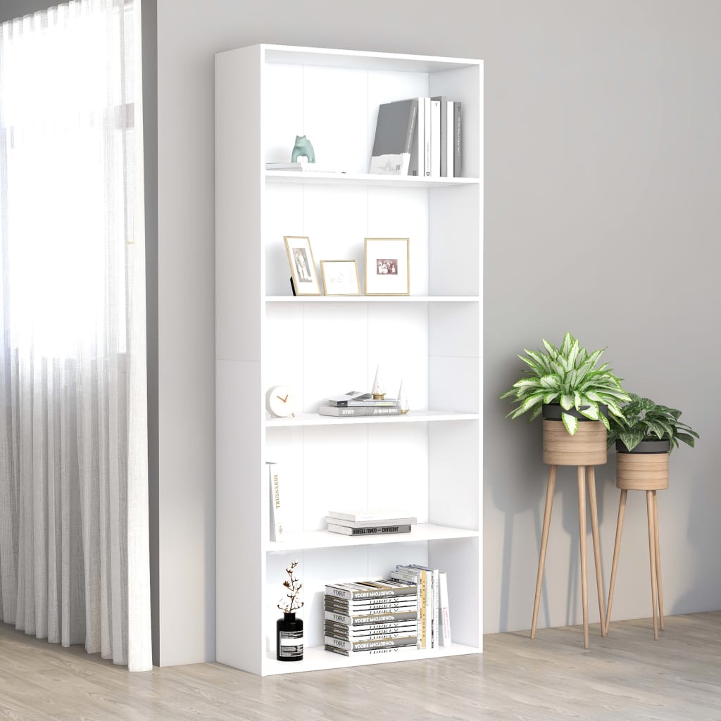 vidaXL 5-Tier Book Cabinet White 80x30x189 cm Engineered Wood