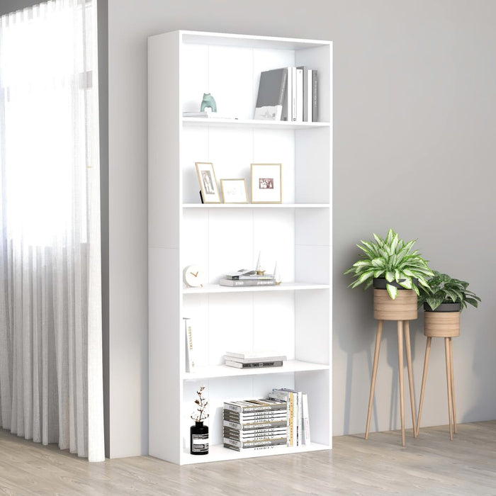 vidaXL 5-Tier Book Cabinet White 80x30x189 cm Engineered Wood