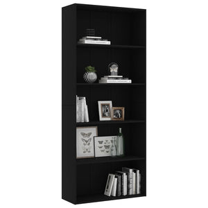 vidaXL 5-Tier Book Cabinet Black 80x30x189 cm Engineered Wood