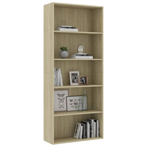 vidaXL 5-Tier Book Cabinet Sonoma Oak 80x30x189 cm Engineered Wood