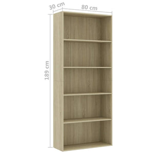 vidaXL 5-Tier Book Cabinet Sonoma Oak 80x30x189 cm Engineered Wood