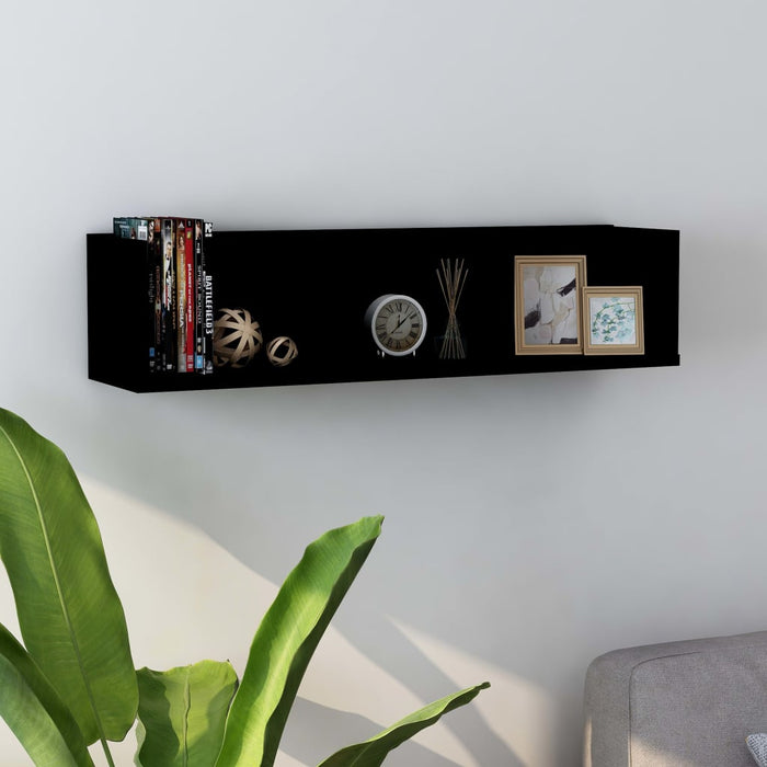 vidaXL CD Wall Shelf Black 75x18x18 cm Engineered Wood