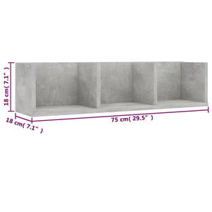 vidaXL CD Wall Shelf Concrete Grey 75x18x18 cm Engineered Wood