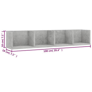 vidaXL CD Wall Shelf Concrete Grey 100x18x18 cm Engineered Wood