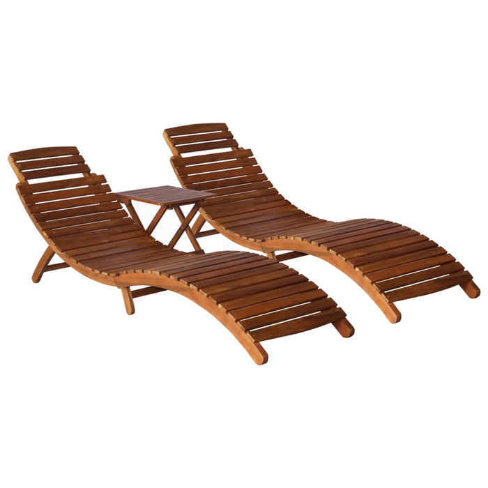 vidaXL 3 Piece Sunlounger with Tea Table Solid Acacia Wood