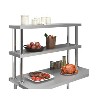 vidaXL 2-Tier Work Table Overshelf 120x30x65 cm Stainless Steel