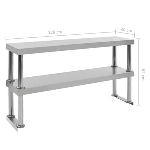 vidaXL 2-Tier Work Table Overshelf 120x30x65 cm Stainless Steel