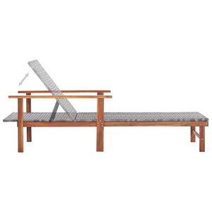 vidaXL Sun Lounger Poly Rattan and Solid Acacia Wood Grey