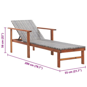 vidaXL Sun Lounger Poly Rattan and Solid Acacia Wood Grey