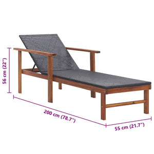 vidaXL Sun Lounger Poly Rattan and Solid Acacia Wood Black