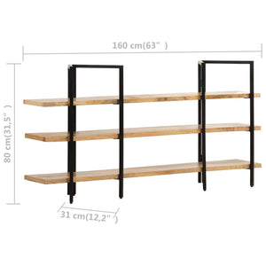 vidaXL 3-Tier Bookcase 160x31x80 cm Solid Mango Wood