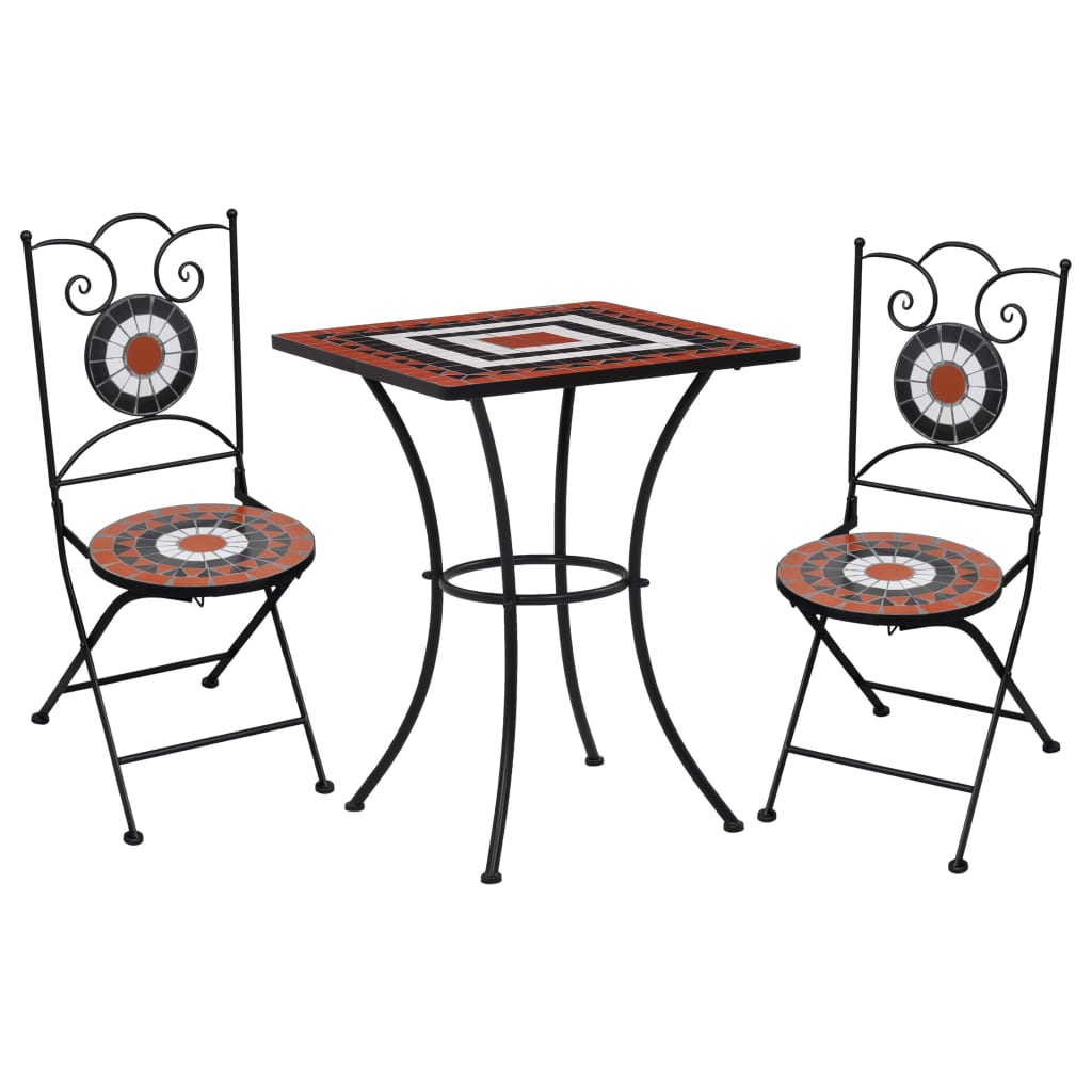 vidaXL 3 Piece Mosaic Bistro Set Ceramic Tile Terracotta and White