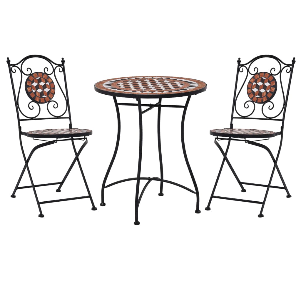 vidaXL 3 Piece Mosaic Bistro Set Ceramic Tile Terracotta