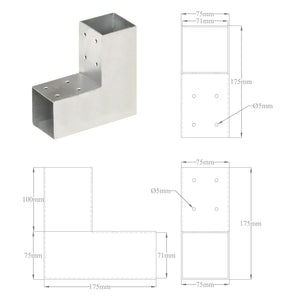 vidaXL Post Connector L Shape Galvanised Metal 71x71 mm