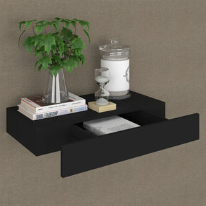 vidaXL Floating Wall Shelf with Drawer Black 48x25x8 cm