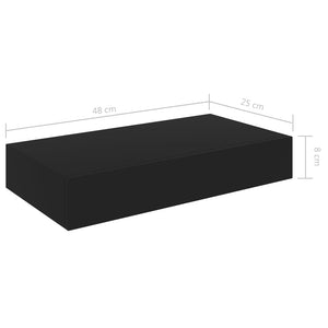 vidaXL Floating Wall Shelf with Drawer Black 48x25x8 cm