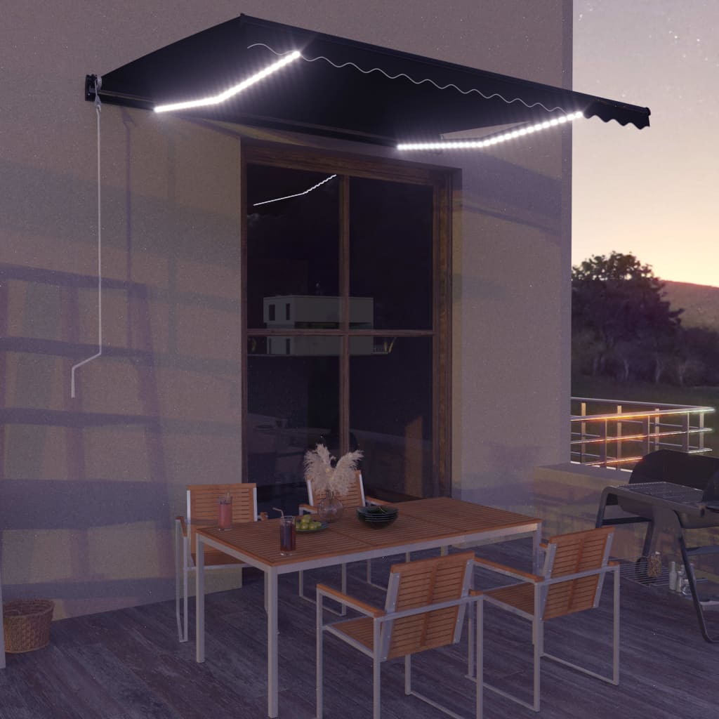 vidaXL Manual Retractable Awning with LED 400x300 cm Anthracite