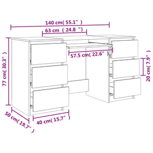 vidaXL Writing Desk Sonoma Oak 140x50x77 cm Engineered Wood