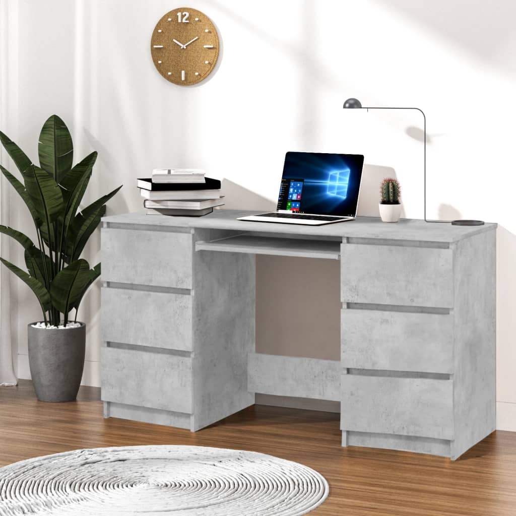 vidaXL Writing Desk Concrete Grey 140x50x77 cm Engineered Wood