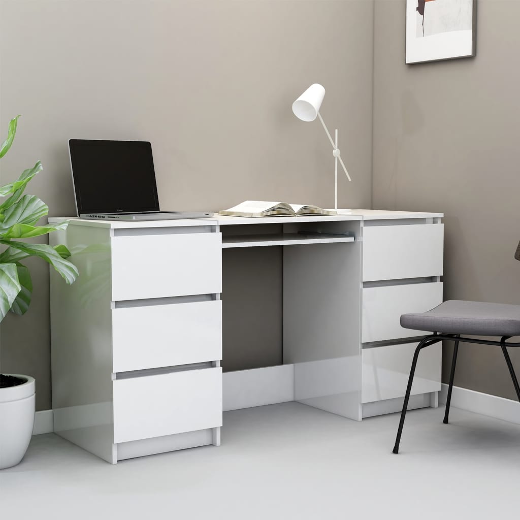 vidaXL Writing Desk High Gloss White 140x50x77 cm Engineered Wood