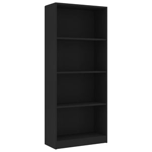 vidaXL 4-Tier Book Cabinet Black 60x24x142 cm Engineered Wood