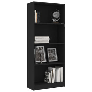 vidaXL 4-Tier Book Cabinet Black 60x24x142 cm Engineered Wood