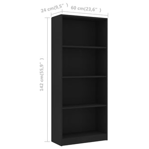 vidaXL 4-Tier Book Cabinet Black 60x24x142 cm Engineered Wood