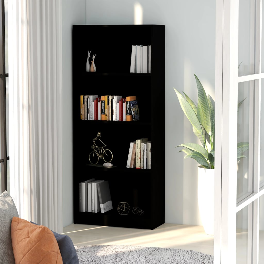 vidaXL 4-Tier Book Cabinet Black 60x24x142 cm Engineered Wood