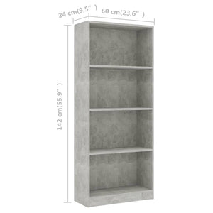 vidaXL 4-Tier Book Cabinet Concrete Grey 60x24x142 cm Engineered Wood