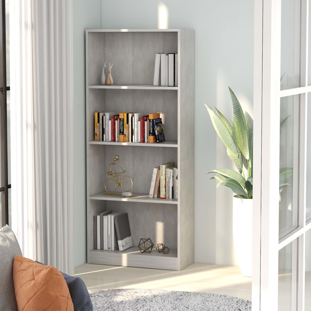 vidaXL 4-Tier Book Cabinet Concrete Grey 60x24x142 cm Engineered Wood