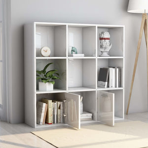 vidaXL Book Cabinet High Gloss White 98x30x98 cm Engineered Wood