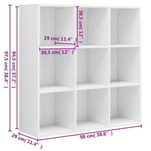 vidaXL Book Cabinet High Gloss White 98x29x97.5 cm Engineered Wood